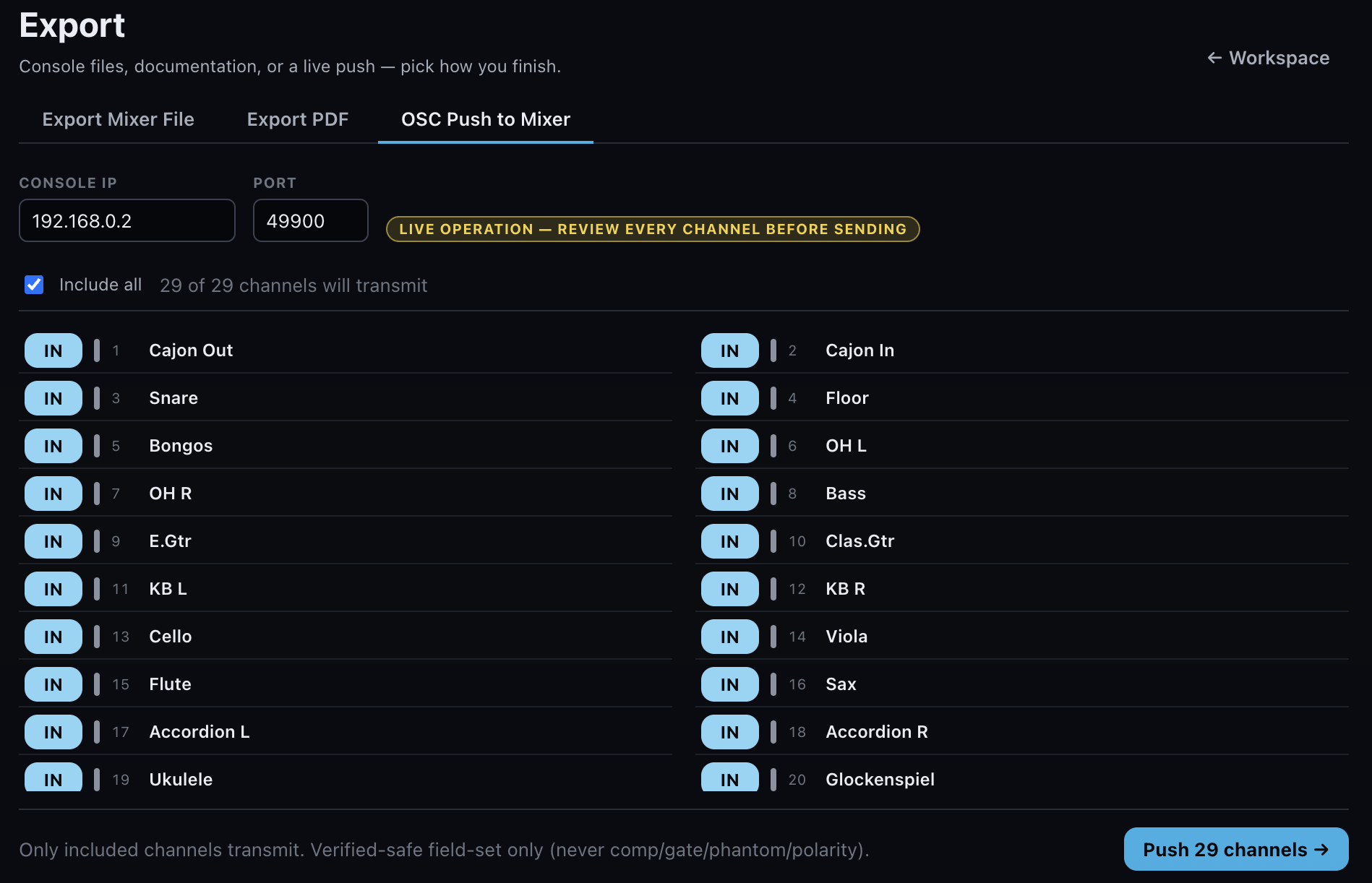 2. OSC Push to Mixer